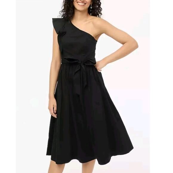 NWT J. Crew One-Shoulder Midi Dress Black 8 - Picture 1 of 9